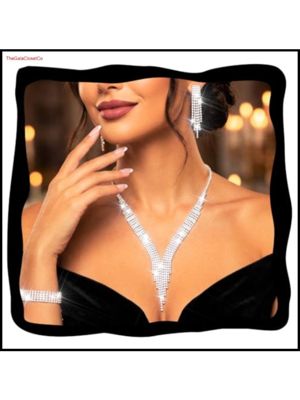 Rhinestone Wedding Jewelry Set Silver Tassel Necklace Bracelet Earrings